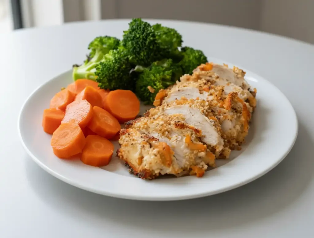 BAKED RANCH CHICKEN, carrots, broccoli