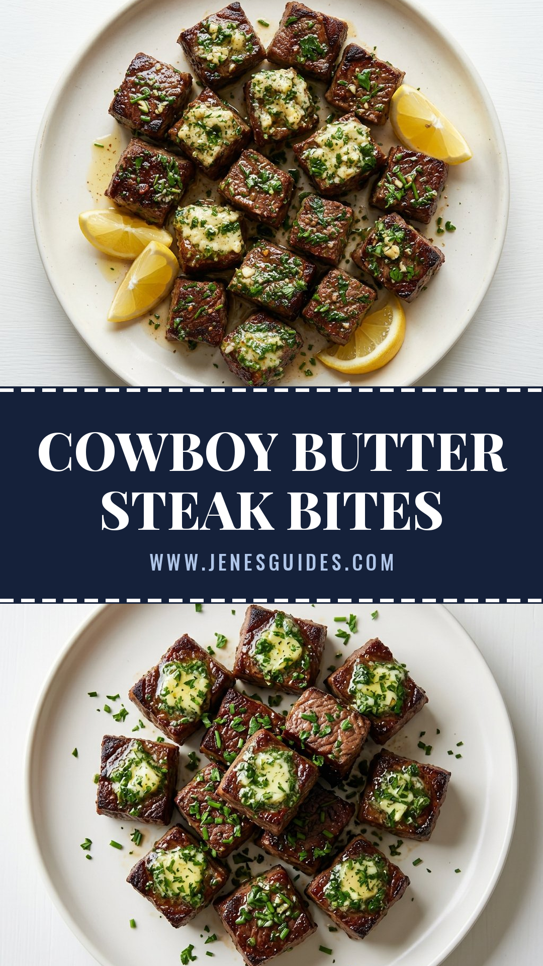 Pinterest pin: Pinterest pin: Cowboy Butter Steak Bites