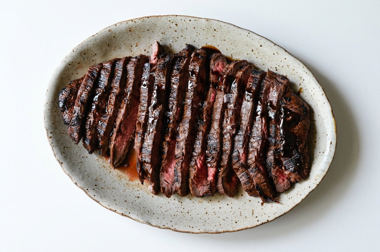 Sliced balsamic marinated flank steak