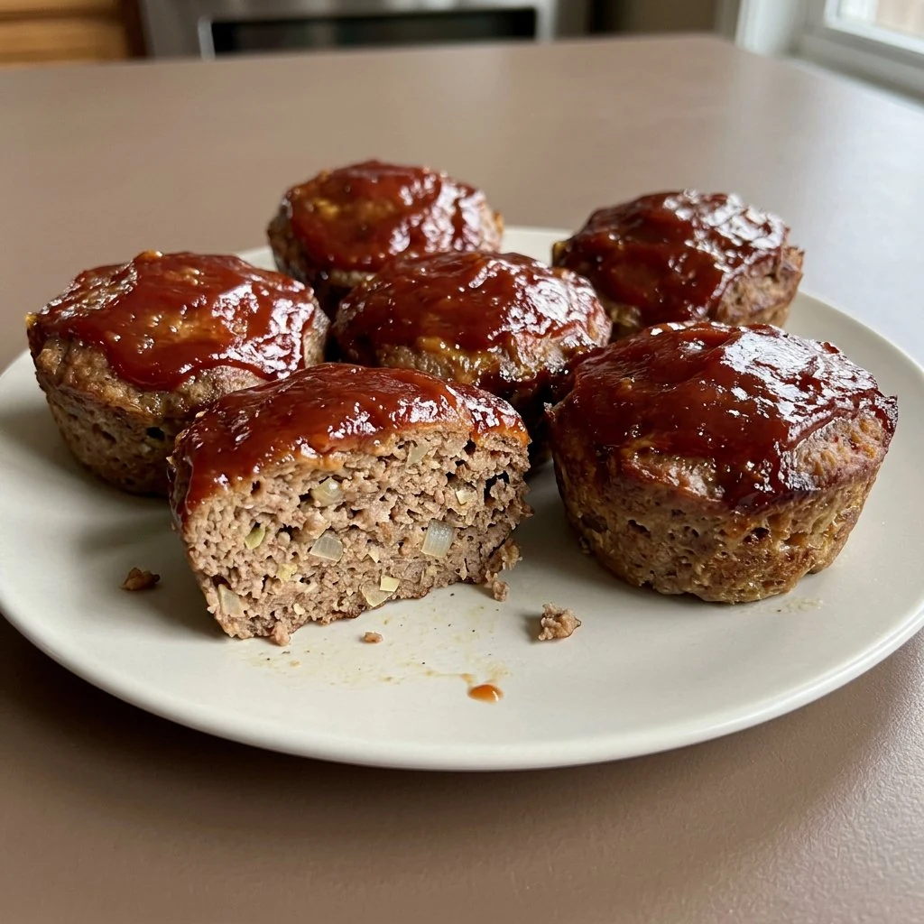 Individual meatloaf muffins with ketchup and brown sugar glaze