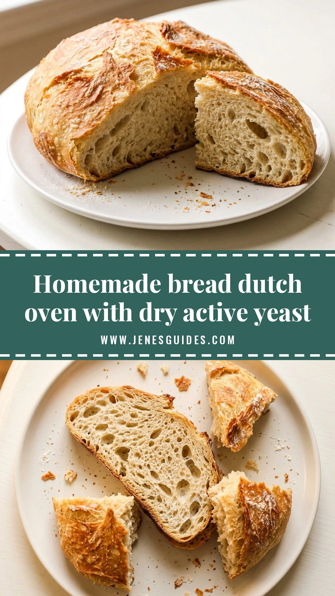 Homemade bread dutch oven with dry active yeast - recipe pin