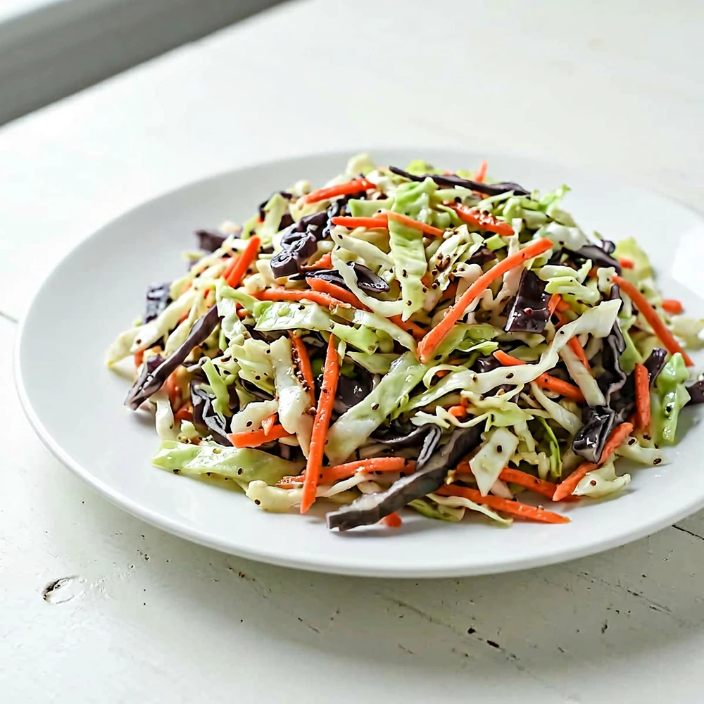 Close-up vinegar coleslaw with crunchy cabbage and carrots