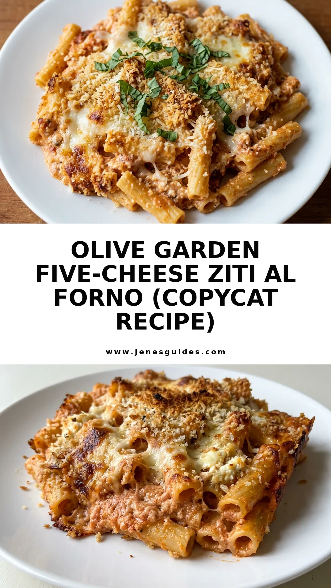Olive Garden Five-Cheese Ziti al Forno (Copycat Recipe) Pinterest pin