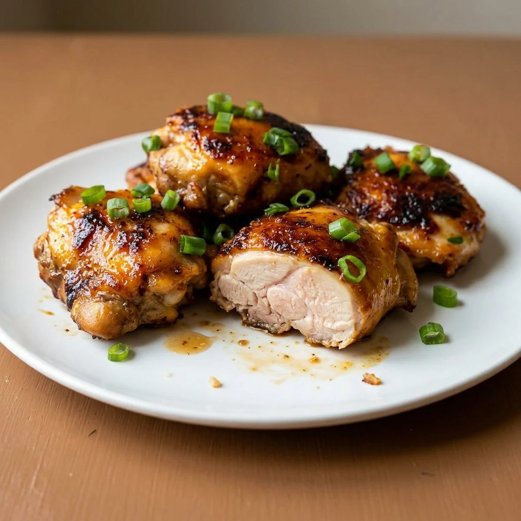Skillet bang bang chicken thighs with sweet chili sauce and green onions