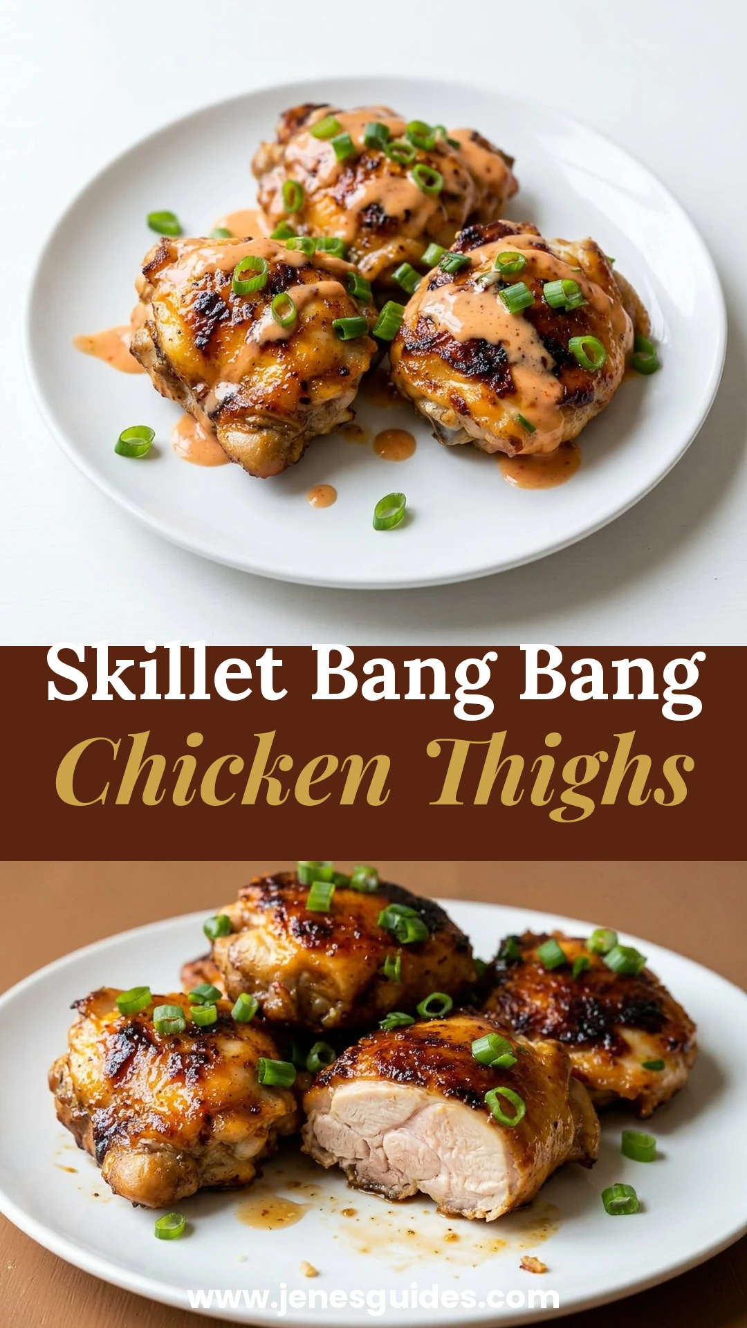 Skillet Bang Bang Chicken Thighs Pinterest pin