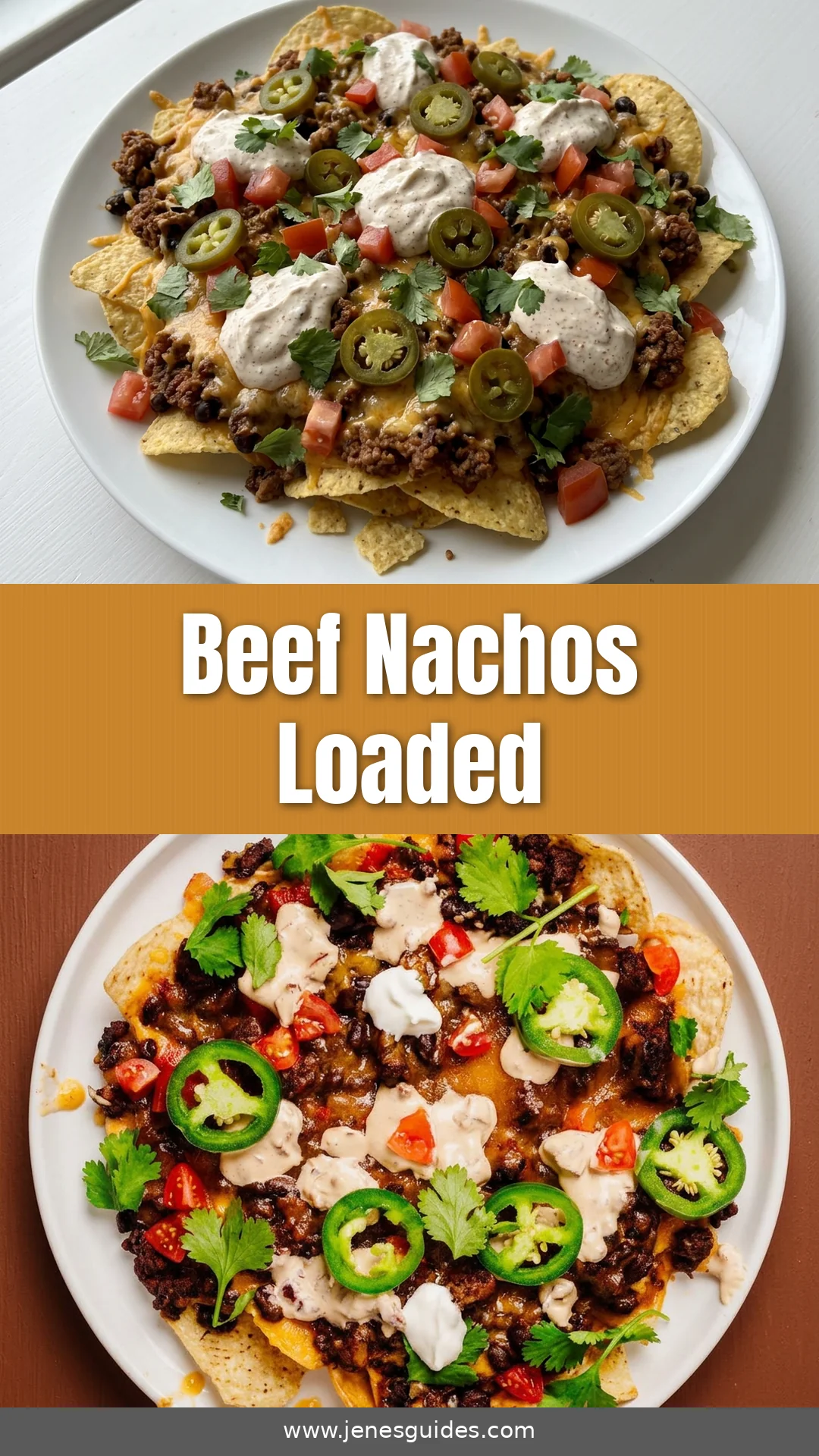 Beef Nachos Loaded recipe Pinterest pin from jenesguides.com