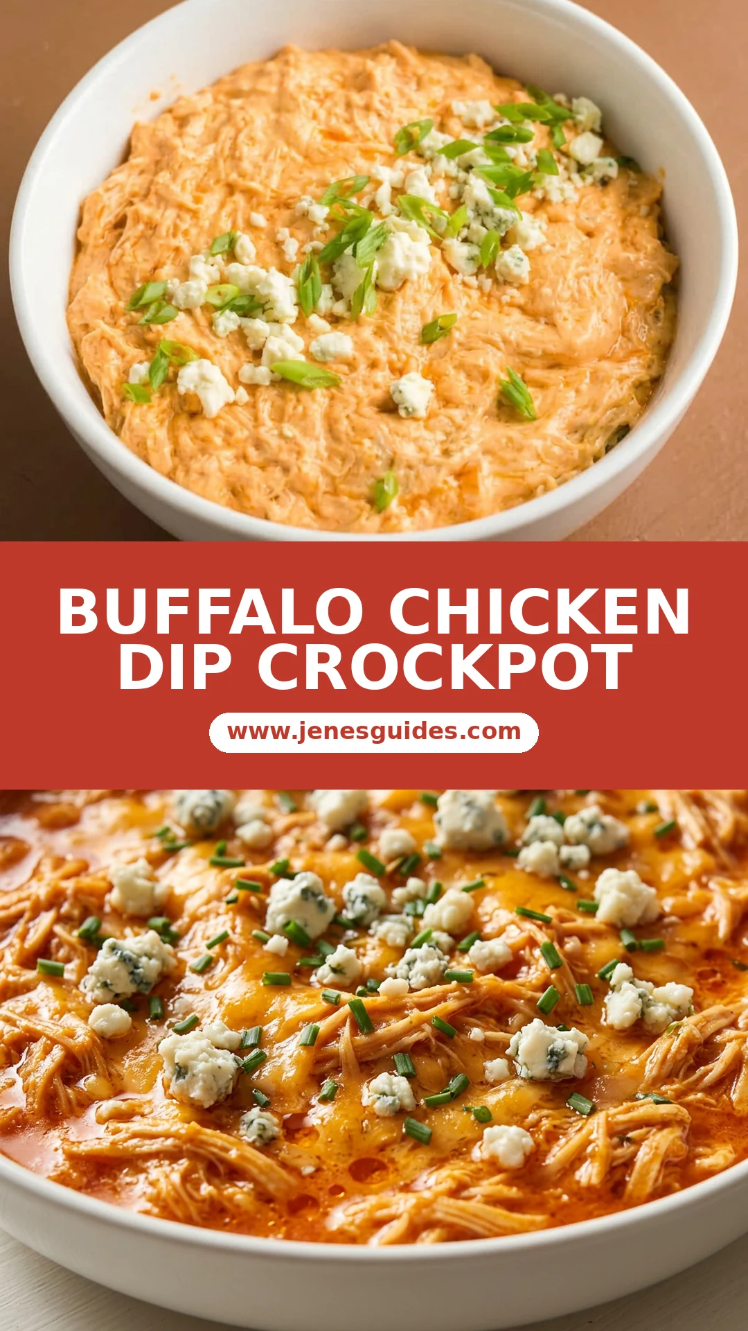 Buffalo Chicken Dip Crockpot Pinterest pin   www.jenesguides.com