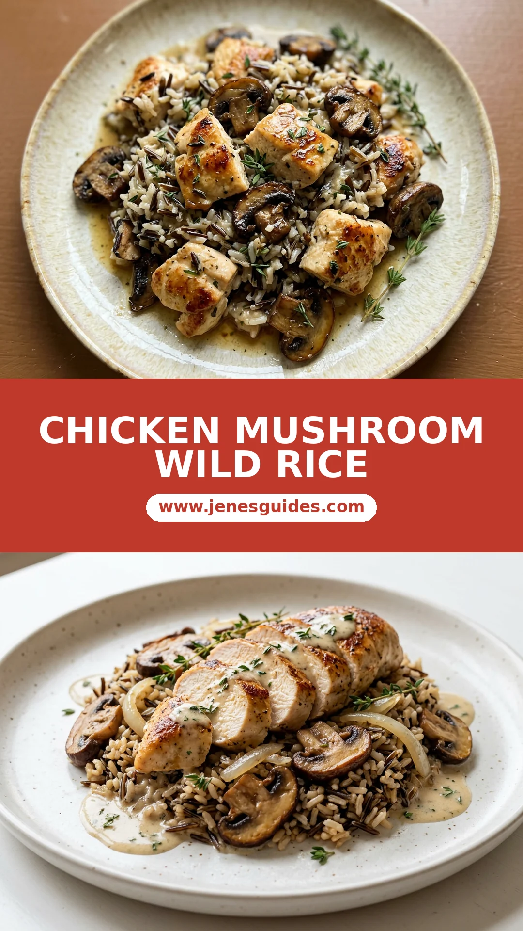 Chicken Mushroom Wild Rice Pinterest pin   www.jenesguides.com
