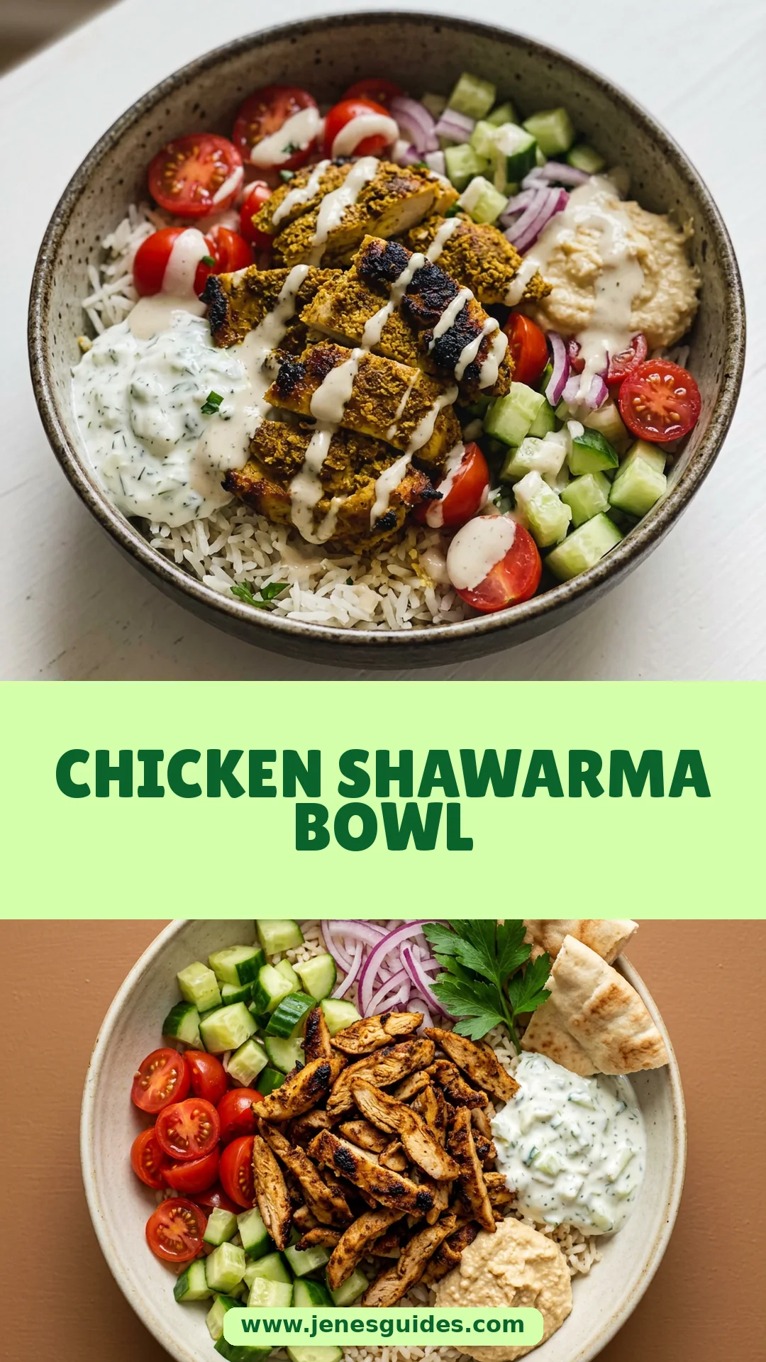 Chicken Shawarma Bowl Pinterest pin   www.jenesguides.com