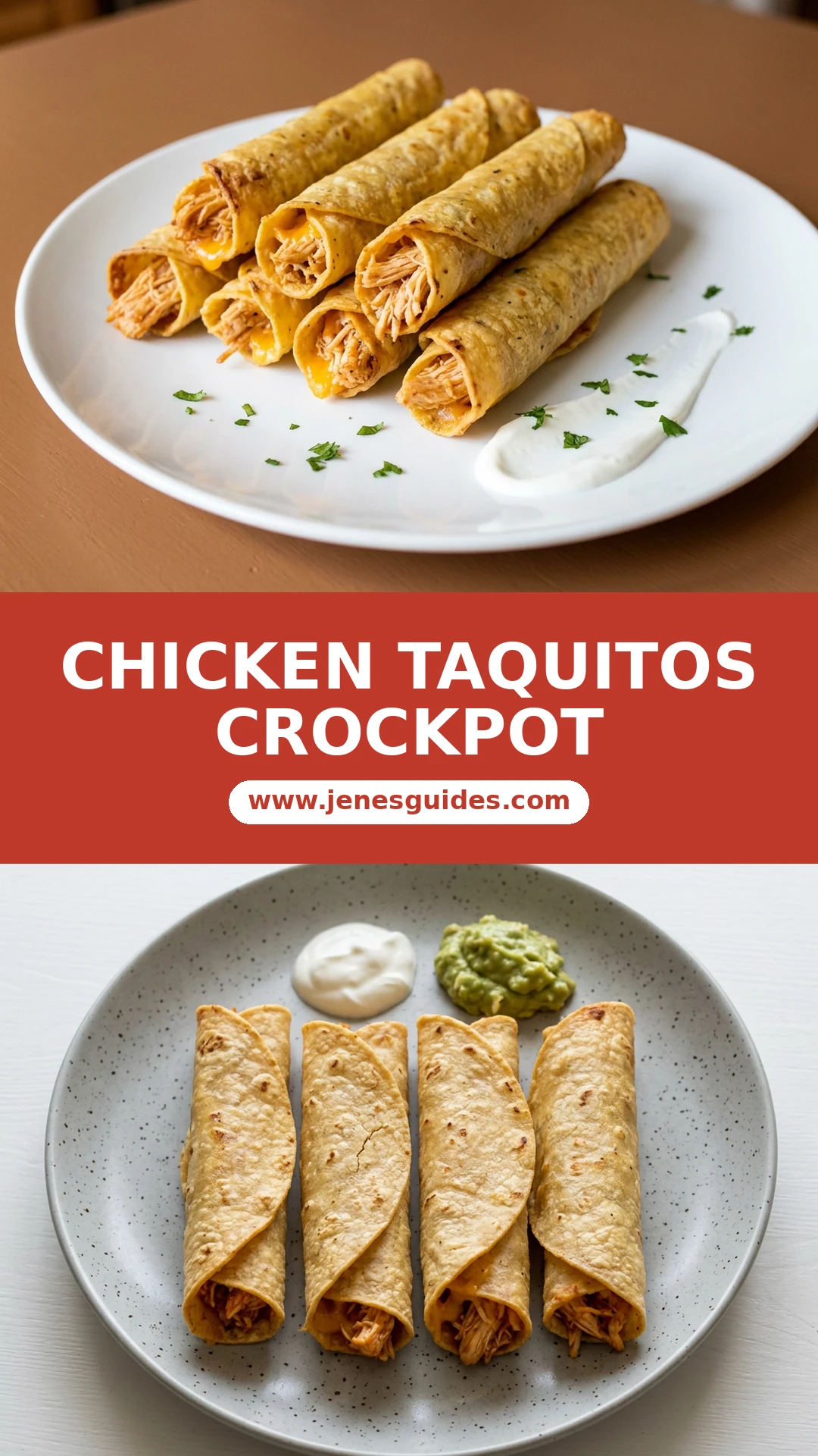 Chicken Taquitos Crockpot Pinterest pin   www.jenesguides.com
