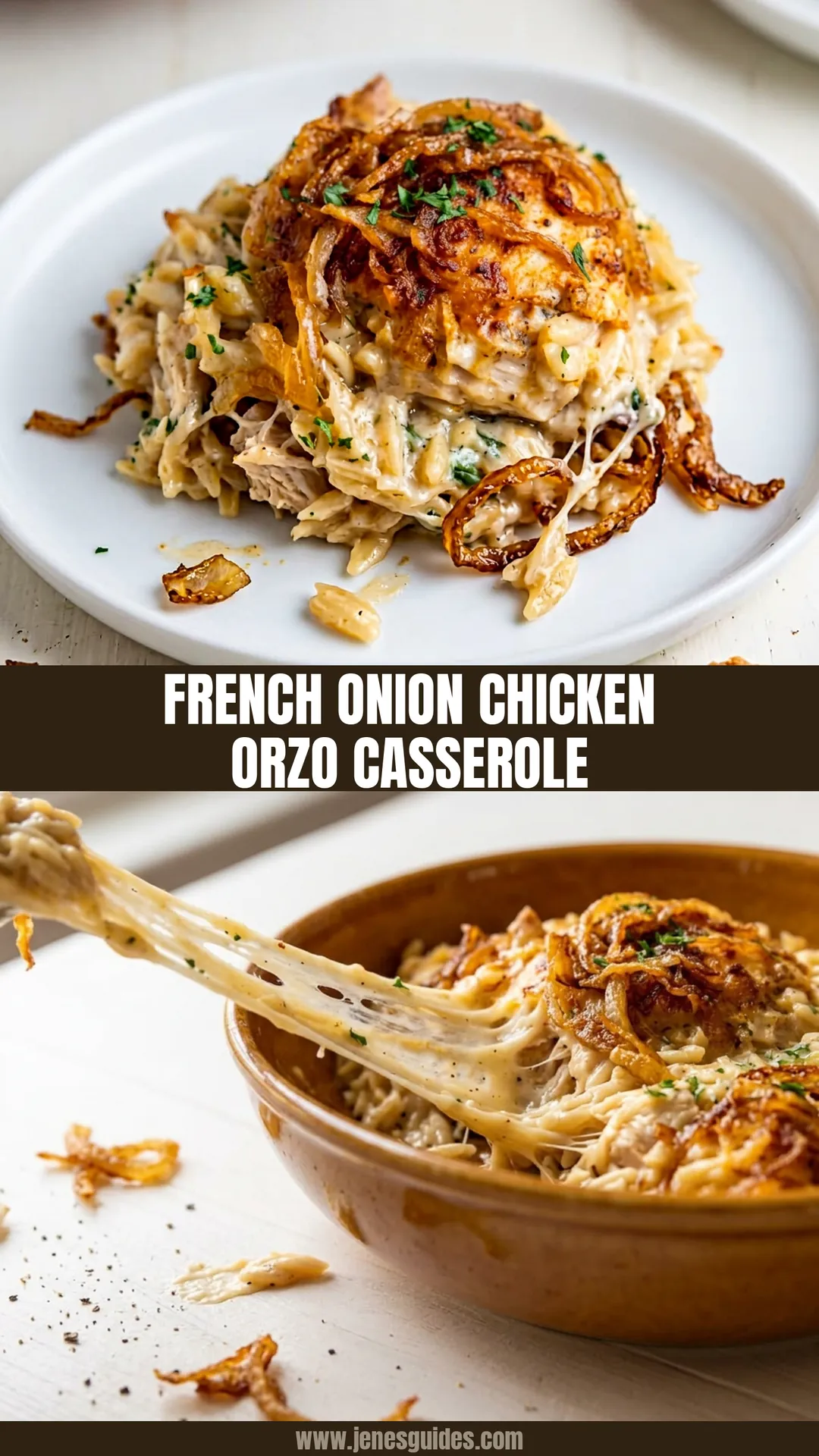 Pin: FRENCH ONION CHICKEN ORZO CASSEROLE
