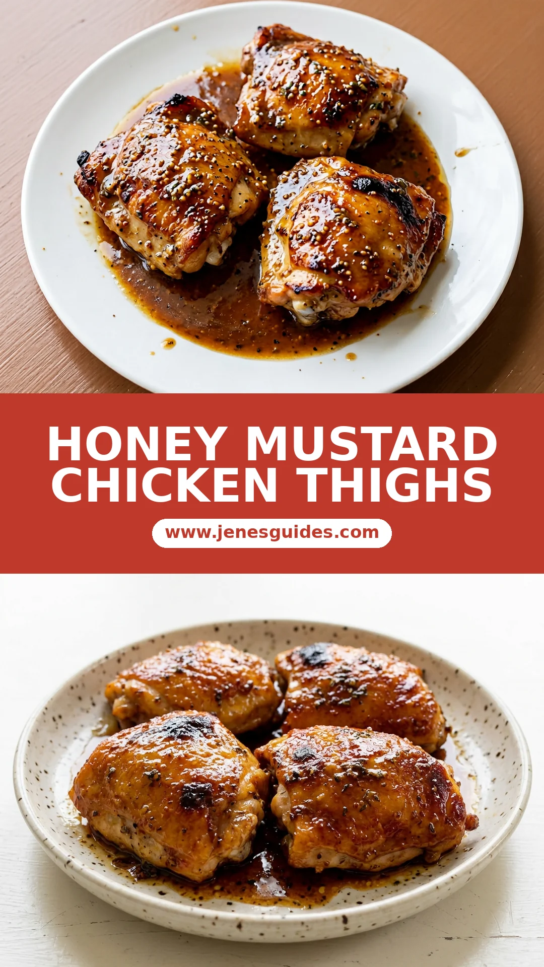 Honey Mustard Chicken Thighs Pinterest pin www.jenesguides.com