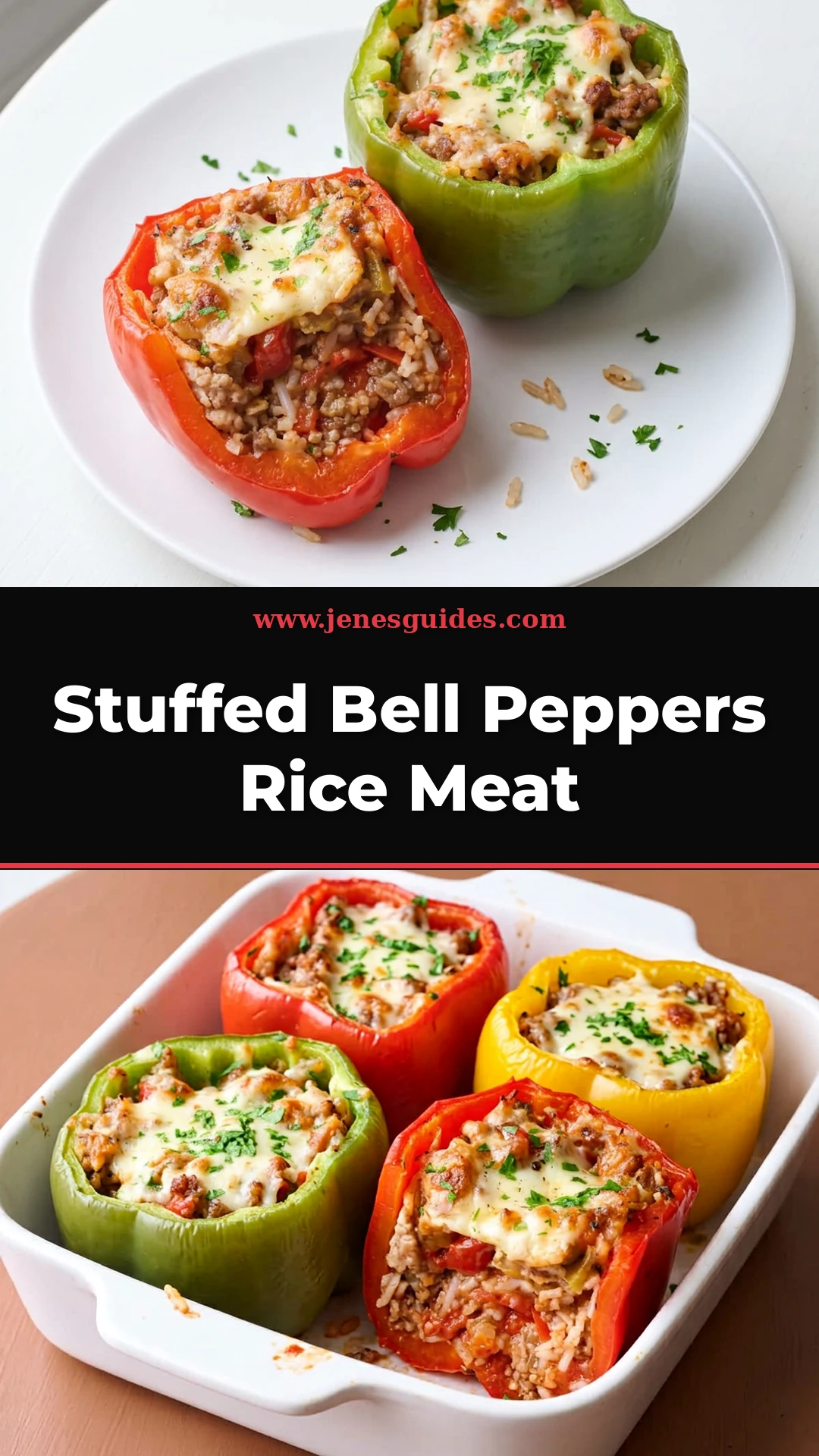 Stuffed Bell Peppers Rice Meat recipe Pinterest pin from jenesguides.com