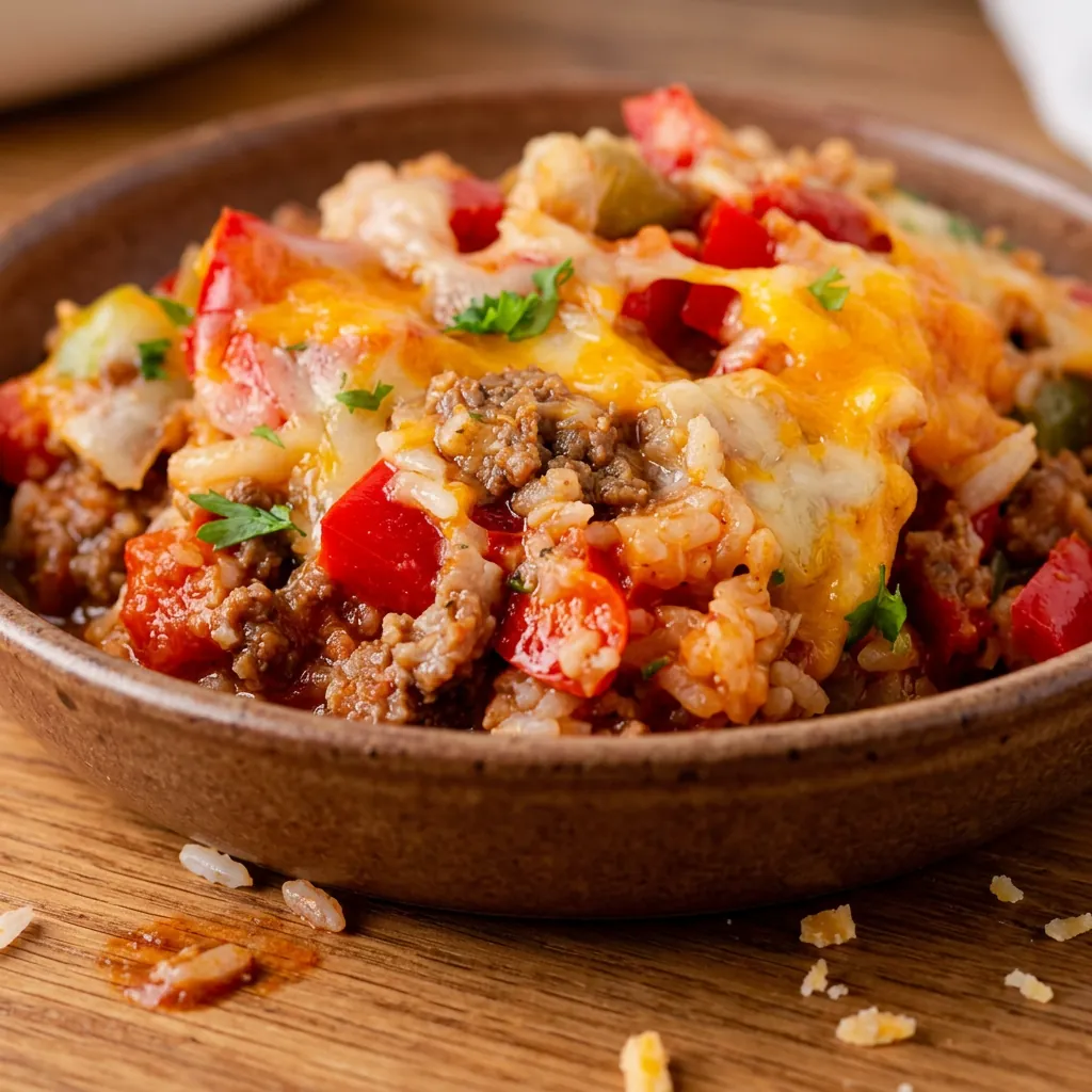 STUFFED PEPPER CASSEROLE served on a plate