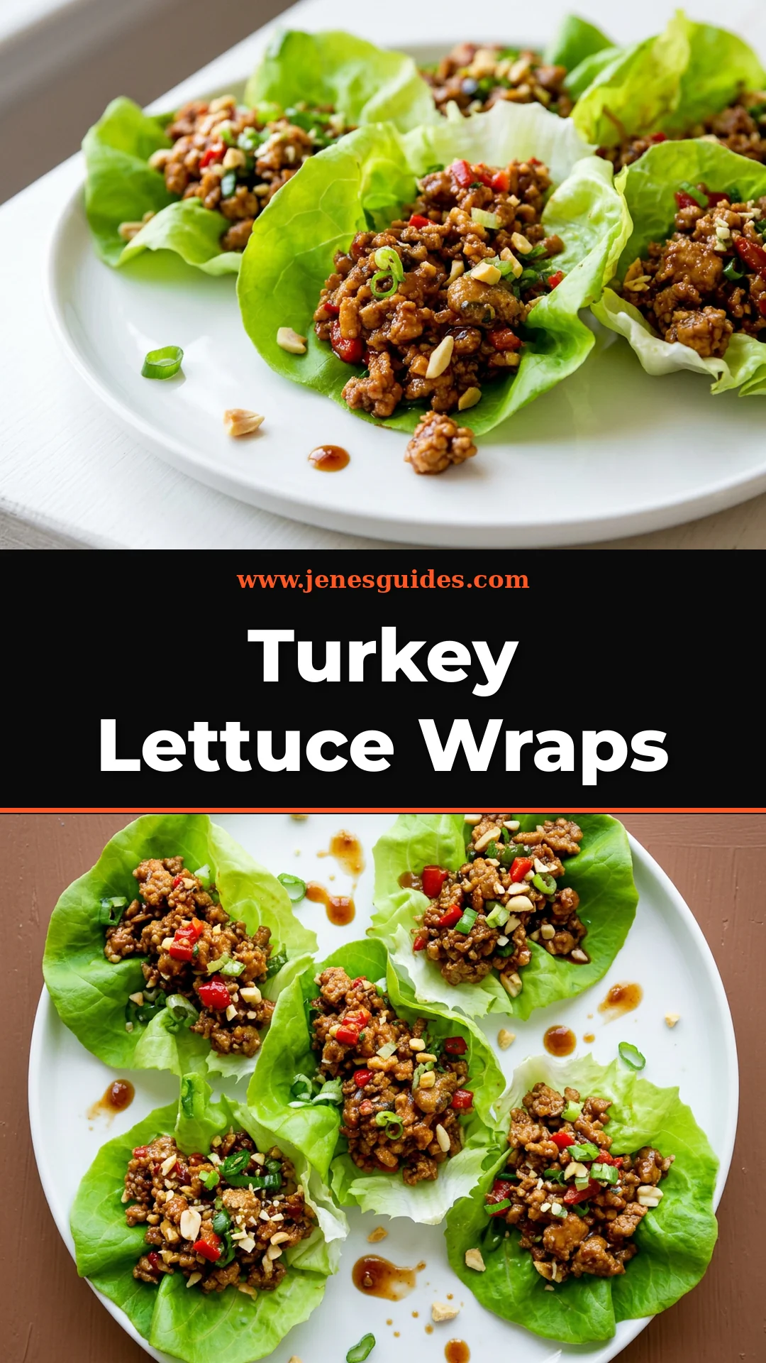 Turkey Lettuce Wraps recipe Pinterest pin from jenesguides.com